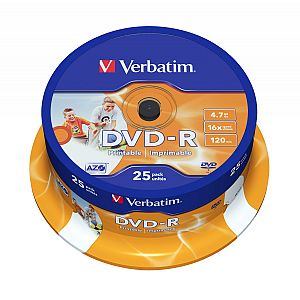 Verbatim DVD-R 4,7GB 16x Speed, white printable 25er Spindel (43538)