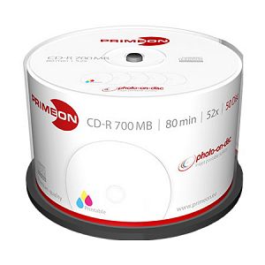 Primeon CD-R 80Min 700MB 52xSpeed, white printable 50er Spindel, White Fullsize Surface