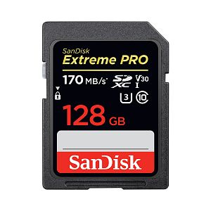 SanDisk SDXC Extreme Pro 128GB 170MB/s V30 Lesen 170 MB/sec, Schreiben 90 MB/sec.