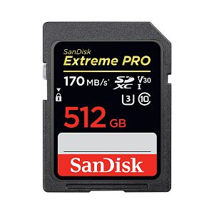 Sandisk SDXC Extreme Pro 512GB 170MB/s V30 Lesen 170 MB/sec, Schreiben 90 MB/sec.