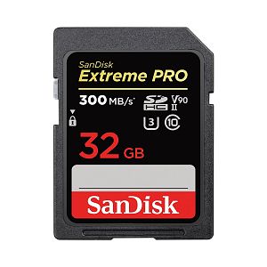 SanDisk Extreme Pro SDHC 32GB 300MB/sec. Lesen 300 MB/sec, Schreiben 260 MB/sec.