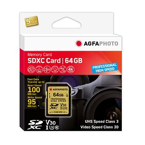 AgfaPhoto SDHC 64GB UHS I U3 V30 Schreiben 95 MB/s, Lesen 100 MB/s