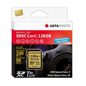 AgfaPhoto SDHC 128GB UHS I U3 V30 Schreiben 70 MB/s, Lesen 100 MB/s