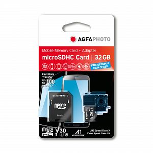 AgfaPhoto microSDHC 32GB Karte inkl. Adapter Schreiben 70 MB/s, Lesen 100 MB/s