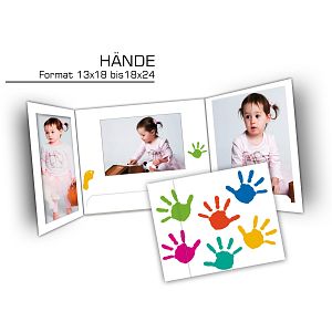 Mappen für Kinderfotografie "Hände" 25 Stück 2x 13x18 Bilder und Einsteckfach für Sticker etc.